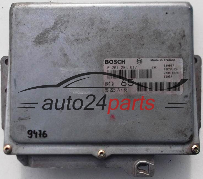 KOMPUTER STEROWNIK SILNIKA CITOREN AX, PEUGEOT 106 1.0, BOSCH 0 261 203 617, 0261203617, 96 226 777 80, 9622677780, MA3.0 65 