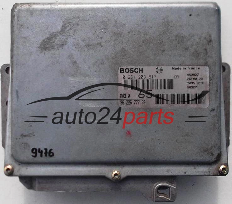 KOMPUTER STEROWNIK SILNIKA CITOREN AX, PEUGEOT 106 1.0, BOSCH 0 261 203 617, 0261203617, 96 226 777 80, 9622677780, MA3.0 65 