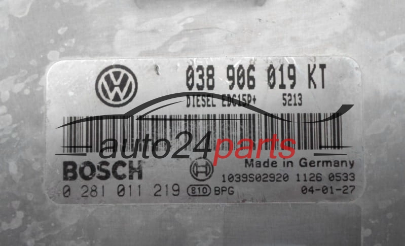 Sterownik silnika SEAT IBIZA SKODA FABIA 1.9 TDI 038906019KT BOSCH 0281011219 DIESEL EDC15P+ 5213 1039S02920 - 035 040 050