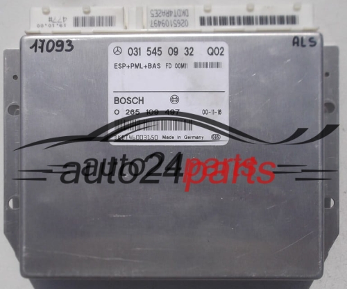 CALCULATEUR ABS ESP+PML+BAS MERCEDES W220 BOSCH 0 265 109 497, 0265109497, A 031 545 09 32, A0315450932, 0315450932