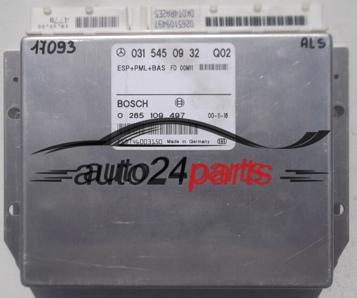 CALCULATEUR ABS ESP+PML+BAS MERCEDES W220 BOSCH 0 265 109 497, 0265109497, A 031 545 09 32, A0315450932, 0315450932