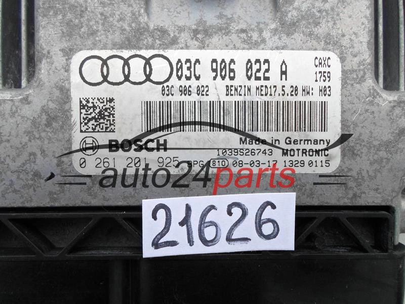 VW VOLKSWAGEN BOSCH 0 261 201 925, 0261201925, 03C 906 022 A, 03C906022A, MED17.5.20 
