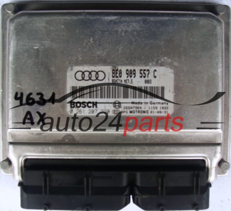 MOTORSTEUERGERÄT ECU STEUERGERAT AUDI A4 2.0 TDI 8E0909557C, 8E0 909 557 C BOSCH 0261207220, 0 261 207 220 BENZIN ME7.5 0003 26SA7964 