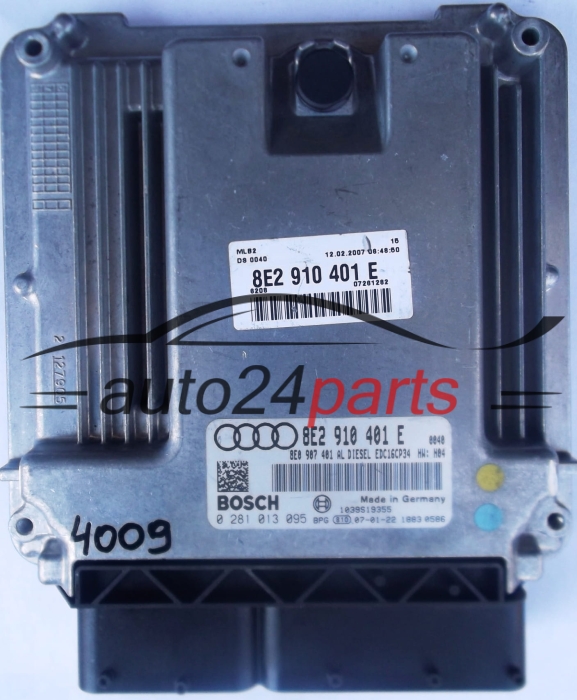 MOTORSTEUERGERÄT ECU STEUERGERAT AUDI A6 2.7 TDI 8E2910401E, 8E2 910 401 E, 8E0907401AL, 8E0 907 401 AL, BOSCH 0281013095, 0 281 013 095 DIESEL EDC16CP34