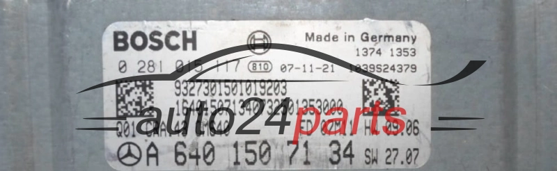 KOMPUTER STEROWNIK SILNIKA MERCEDES A180/B180 2.0 CDI BOSCH 0 281 015 117, 0281015117, A 640 150 71 34, A6401507134, 6401507134