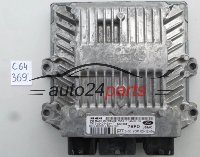KOMPUTER STEROWNIK SILNIKA FORD 1.4 TDCI 5WS40142D-T, 5WS40142DT, 3S61-12A650-GD, 3S6112A650GD, SID 804