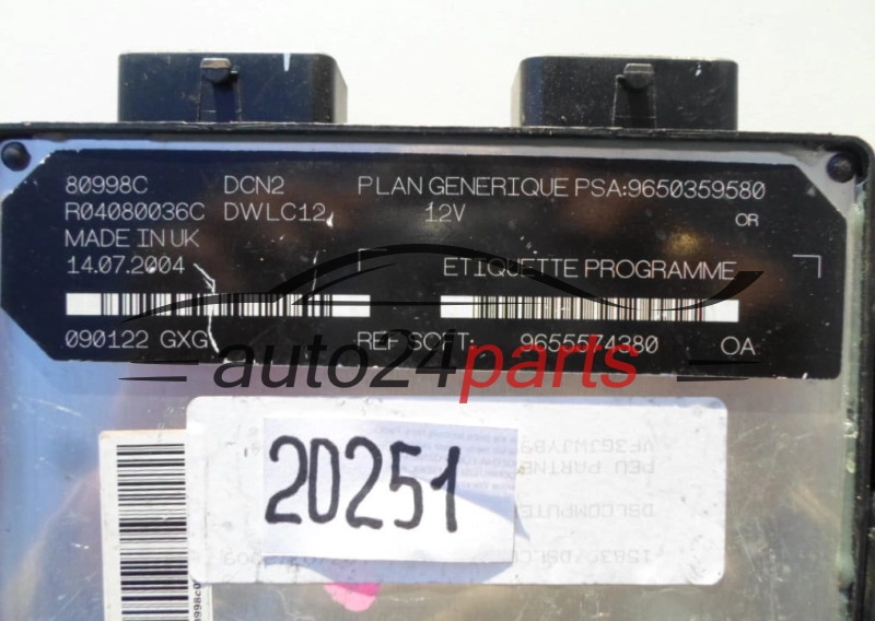 KOMPUTER STEROWNIK SILNIKA CITROEN BERLINGO 1.9 WJY R04080036C, 9650359580