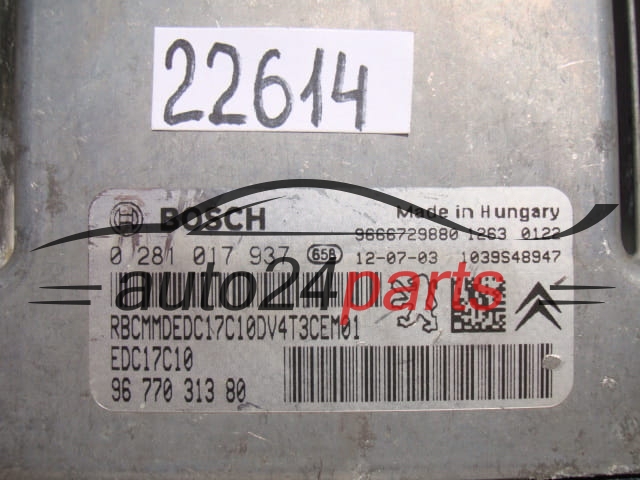KOMPUTER STEROWNIK SILNIKA PEUGEOT 206 1.6 HDI BOSCH 0 281 017 937, 0281017937, 96 770 313 80, 9677031380, EDC17C10