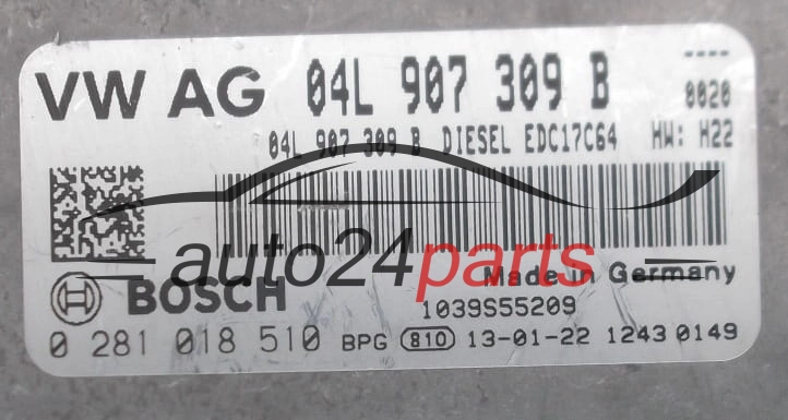 CALCULATEUR MOTEUR VOLKSWAGEN GOLF 1.6 TDI BOSCH 0 281 018 510,  04L 907 309 B