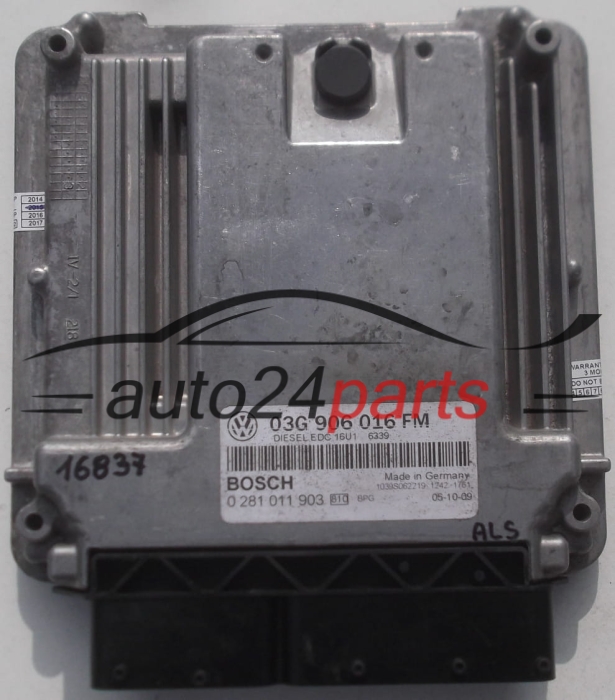 MOTORSTEUERGERÄT ECU STEUERGERÄT VOLKSWAGEN GOLF JETTA 2.0 TDI BOSCH 0 281 011 903, 0281011903, 03G 906 016 FM, 03G906016FM