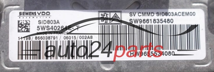 ECU CENTRALITA DE MOTOR CITROEN PEUGEOT 2.0 HDI SIEMENS VDO 5WS40264ET, SW9661835480, HW9655534080, SID803A 