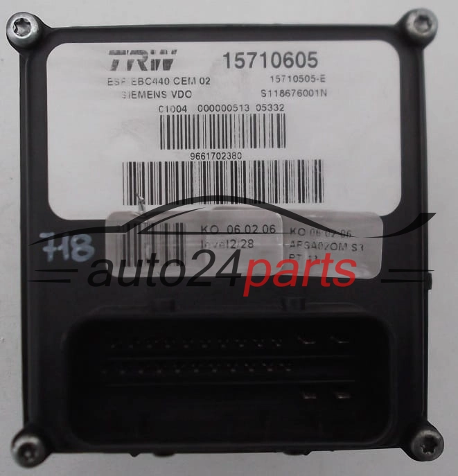 ABS POMPA I STEROWNIK PEUGEOT 407 SIEMENS VDO S118676001N, TRW 15710605, 15710505E, 9661702380