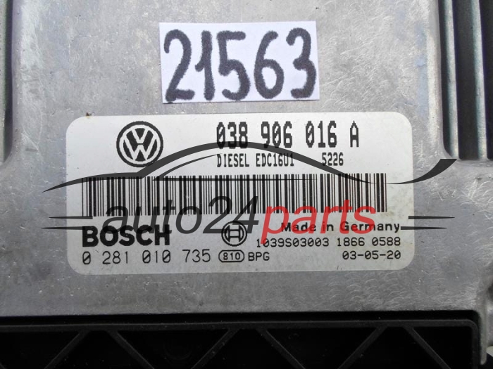 VOLKSWAGEN T5 1.9 TDI BOSCH 0 281 010 735, 0281010735, 038 906 016 A, 038906016A, EDC16U1 