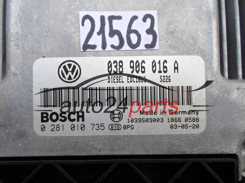 VOLKSWAGEN T5 1.9 TDI BOSCH 0 281 010 735, 0281010735, 038 906 016 A, 038906016A, EDC16U1 