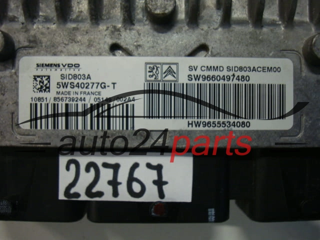 KOMPUTER STEROWNIK SILNIKA CITROEN C4 2.0 HDI SIEMENS 5WS40277G-T, 5WS40277GT, SW9660497480, HW9655534080, SID803A