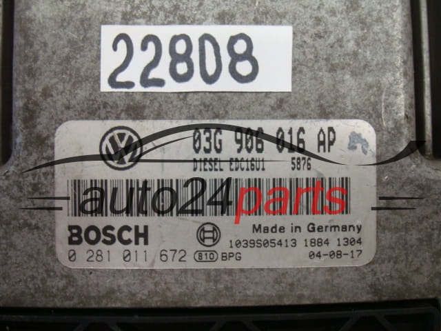 KOMPUTER STEROWNIK SILNIKA AUDI VOLKSWAGEN 2.0 TDI BOSCH 0 281 011 672, 0281011672, 03G 906 016 AP, 03G906016AP