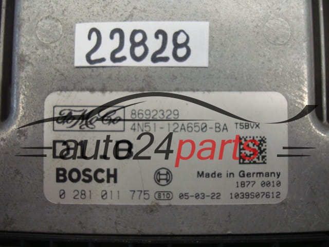 KOMPUTER STEROWNIK SILNIKA VOLVO S30 S40 S50 1.6 TDI D1.B BOSCH 0 281 011 775, 0281011775, FoMoCo 4N51-12A650-BA, 4N5112A650BA, 8692329
