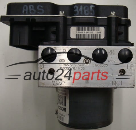 POMPE HYDRAULIQUE ET CALCULATEUR d'ABS FIAT 500 51953230, 0265252548, 0265952170