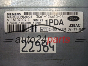 KOMPUTER STEROWNIK SILNIKA FORD FIESTA 1.4, SIEMENS S118107004 C, S118107004C, 3S61-12A650-CA, 3S6112A650CA, 1PDA