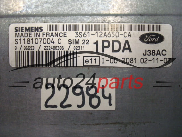 KOMPUTER STEROWNIK SILNIKA FORD FIESTA 1.4, SIEMENS S118107004 C, S118107004C, 3S61-12A650-CA, 3S6112A650CA, 1PDA