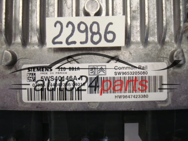 KOMPUTER STEROWNIK SILNIKA CITROEN PEUGEOT SID 801A, 5WS40146A-T, 5WS40146AT, SW9653205080