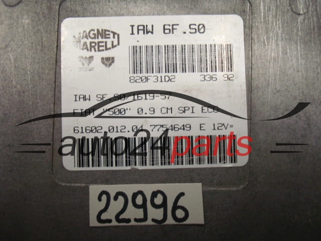 KOMPUTER STEROWNIK SILNIKA FIAT CINQUECENTO 500 0.9, MAGNETI MARELLI IAW 6F.S0, IAW6FS0, 61602.012.04, 6160201204, 7754649