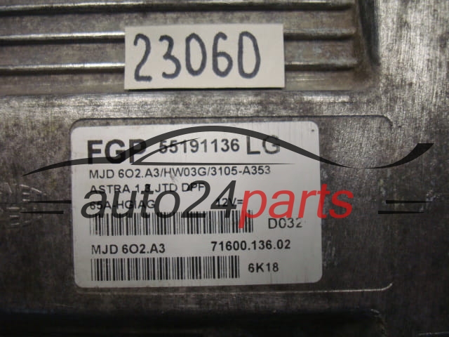 KOMPUTER STEROWNIK SILNIKA OPEL ASTRA 1.3 CDTI, 55191136 LG, MJD 6O2.A3, MJD6O2A3, 71600.119.01, 7160011901