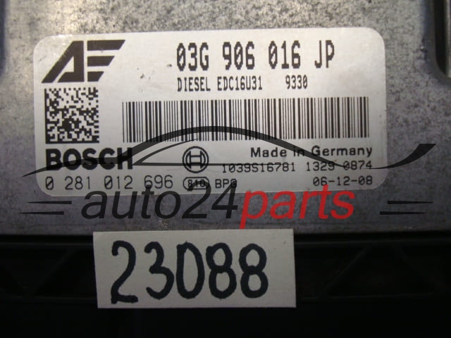Sterownik silnika SEAT ALHAMBRA VW SHARAN 2.0 TDI 03G906016JP BOSCH 0281012696 DIESEL EDC16U31 9771 1039S21118 - 23088