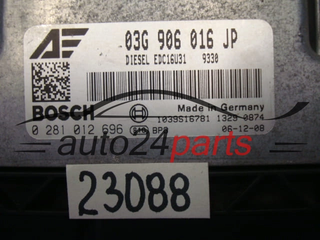 Sterownik silnika SEAT ALHAMBRA VW SHARAN 2.0 TDI 03G906016JP BOSCH 0281012696 DIESEL EDC16U31 9771 1039S21118 - 23088