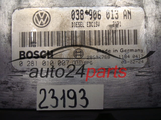 KOMPUTER STEROWNIK SILNIKA SEAT VOLKSWAGEN 1.9 SDI BOSCH 0 281 010 007, 0281010007, 038 906 013 AN, 038906013AN