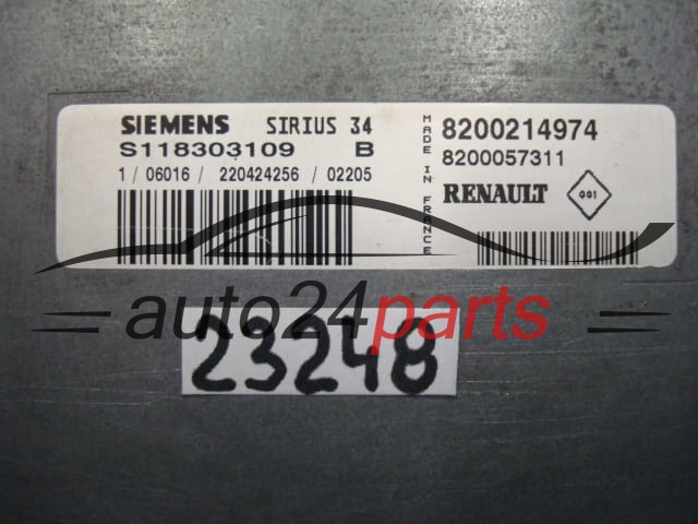 KOMPUTER STEROWNIK SILNIKA RENAULT CLIO SCENIC SIEMENS S118303109 B, S118303109B, 8200214974, 8200057311