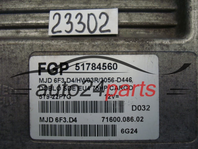 KOMPUTER STEROWNIK SILNIKA FIAT DOBLO 1.3 51784560 FGP, MJD 6F3.D4, MJD6F3D4, 71600.086.02