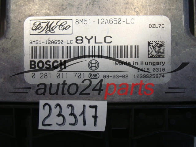 KOMPUTER STEROWNIK SILNIKA FORD FOCUS 1.6 TDCI BOSCH 0 281 011 701, 0281011701, 8M5112A650LC, 8M51-12A650-LC