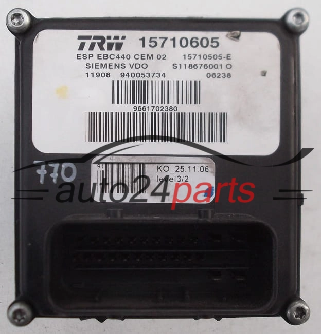 ABS POMPA I STEROWNIK PEUGEOT 407 SIEMENS VDO S118676001O, TRW 15710605, 15710505E, 9661702380