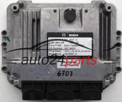 KOMPUTER STEROWNIK SILNIKA PEUGEOT CITROEN BOSCH 0 281 B04 238, 0281B04238, 8V21-12A650-KA6, 8V2112A650KA6, 12A650KA6, S07 04575, S0704575, EDC 16C34-5.101 - 6682, 6707, 6718