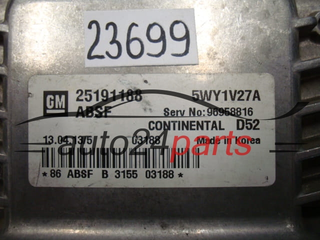 KOMPUTER STEROWNIK SILNIKA CHEVROLET SPARK 25191188, 5WY1V27A