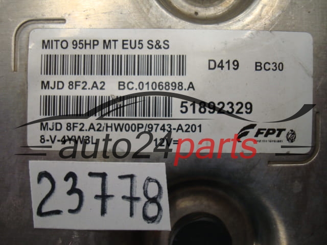 Calculateur Moteur   ALFA ROMEO 1.3 MJD 51892329 MJD 8F2.A2 MJD8F2A2