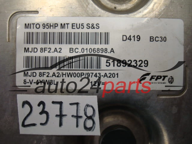 KOMPUTER STEROWNIK SILNIKA ALFA ROMEO 1.3 MJD  51892329  MJD 8F2.A2  MJD8F2A2