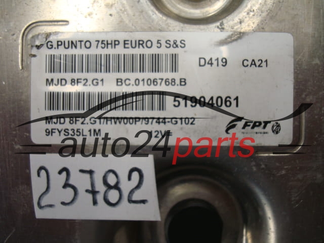 KOMPUTER STEROWNIK SILNIKA FIAT PUNTO EVO 1.3 MAGNETI MARELLI MJD 8F2.G1, MJD8F2G1, FPT 51904061, BC.0106768.B, BC0106768B