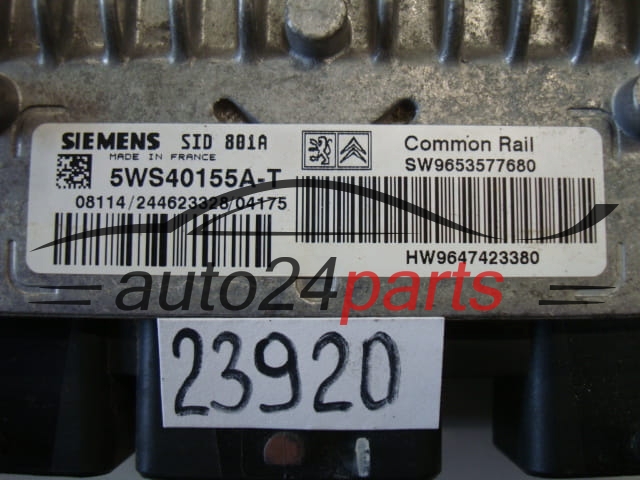 KOMPUTER STEROWNIK SILNIKA CITROEN BERLINGO PEUGEOT PARTNER 2.0 HDI SIEMENS 5WS40155A-T, 5WS40155AT, SW9653577680 HW9647423380