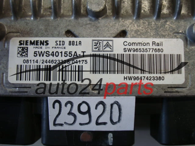 KOMPUTER STEROWNIK SILNIKA CITROEN BERLINGO PEUGEOT PARTNER 2.0 HDI SIEMENS 5WS40155A-T, 5WS40155AT, SW9653577680 HW9647423380