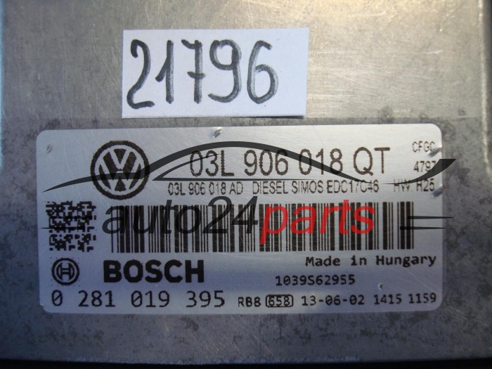 KOMPUTER STEROWNIK SILNIKA VOLKSWAGEN SIROCCO 2.0 TDI BOSCH 0 281 019 395, 0281019395, 03L906018QT , EDC17C46