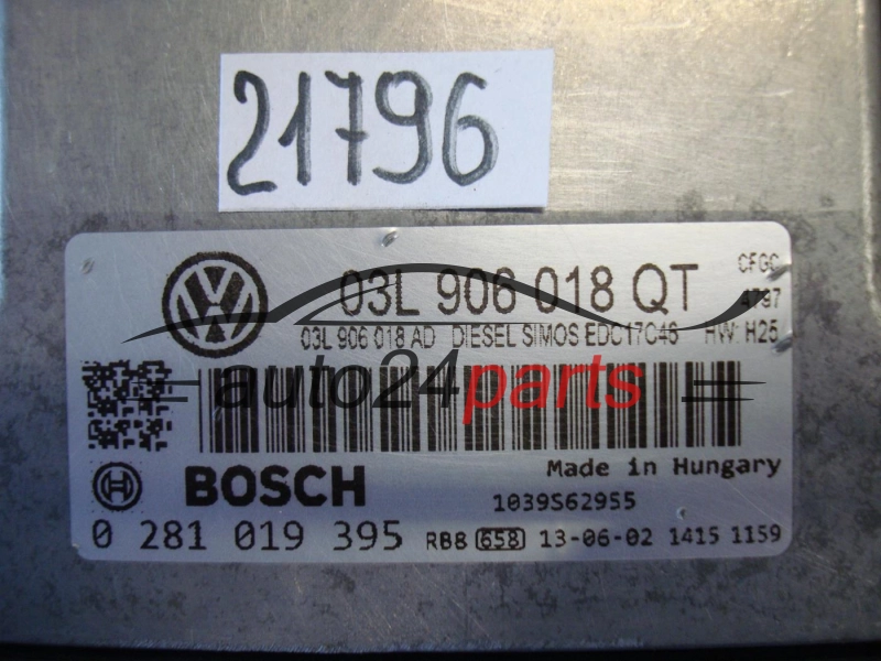 KOMPUTER STEROWNIK SILNIKA VOLKSWAGEN SIROCCO 2.0 TDI BOSCH 0 281 019 395, 0281019395, 03L906018QT , EDC17C46