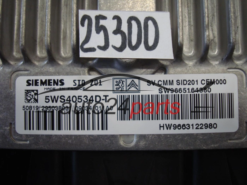 KOMPUTER STEROWNIK SILNIKA CITROEN C5 2.7 HDI SIEMENS 5WS40534D-T, 5WS40534DT, SW 9665164380, HW 9663122980, SID201