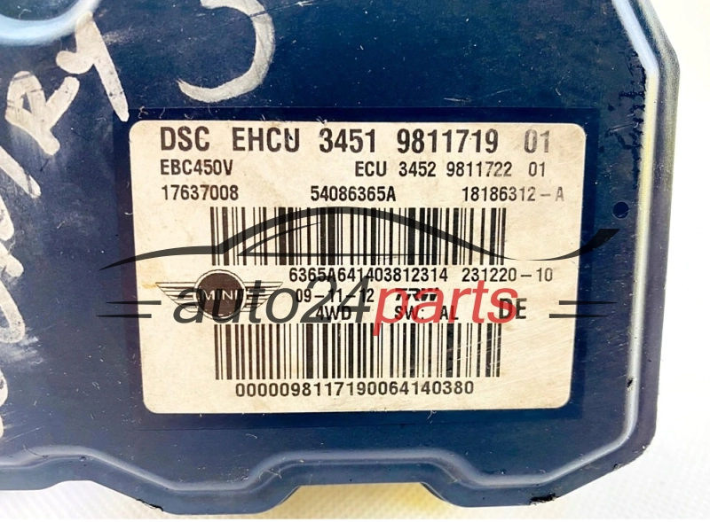 ABS POMPA ISTEROWNIK MINI COOPER 3451 9811719 01, 3451981171901, 3451 9811722 01, 3451981172201