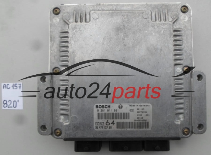 PEUGEOT 307 2.0 HDI BOSCH 0 281 011 081, 0281011081, 96 474 727 80, 9647472780, 9646850580, EDC15C2
