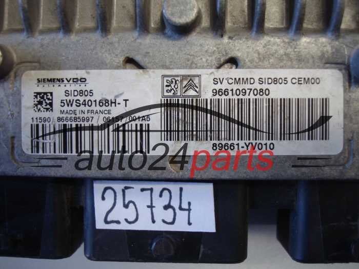 KOMPUTER STEROWNIK SILNIKA CITROEN PEUGEOT 1.4 HDI SIEMENS VDO 5WS40168H-T, 5WS40168HT, 9661097080, 89661-YV010, 89661YV010, SID805