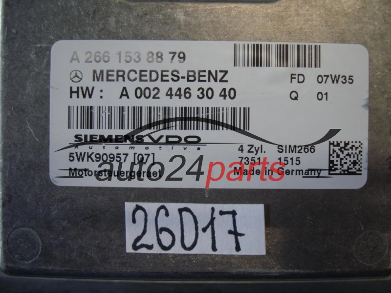 KOMPUTER STEROWNIK SILNIKA MERCEDES W 169 SIEMENS 5WK90957, A 266 153 08 79, A2661530879, A 002 446 30 40, A0024463040