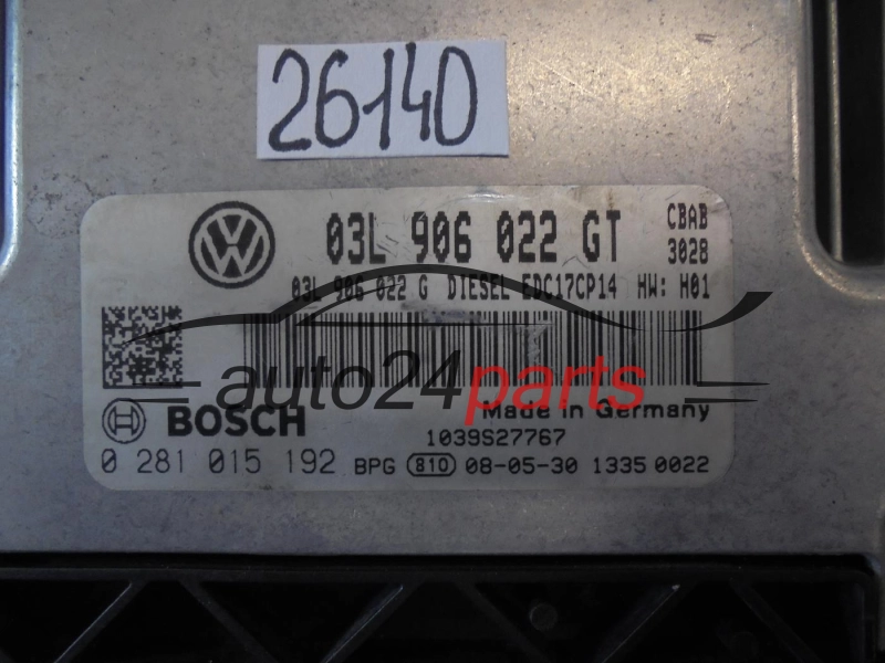 Sterownik silnika VOLKSWAGEN BOSCH 0281015192 03L906022GT EDC17CP14 - 26140