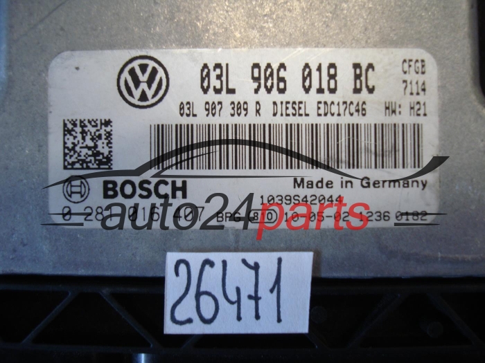 KOMPUTER STEROWNIK SILNIKA VW VOLKSWAGEN GOLF VI 2.0 TDI, BOSCH 0 281 016 407, BOSCH 0281016407, 03L 906 018 BC, 03L906018BC